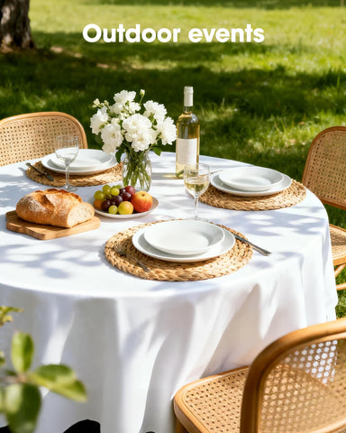 Pureegg tablecloth laid flat with easy cleanup in mind