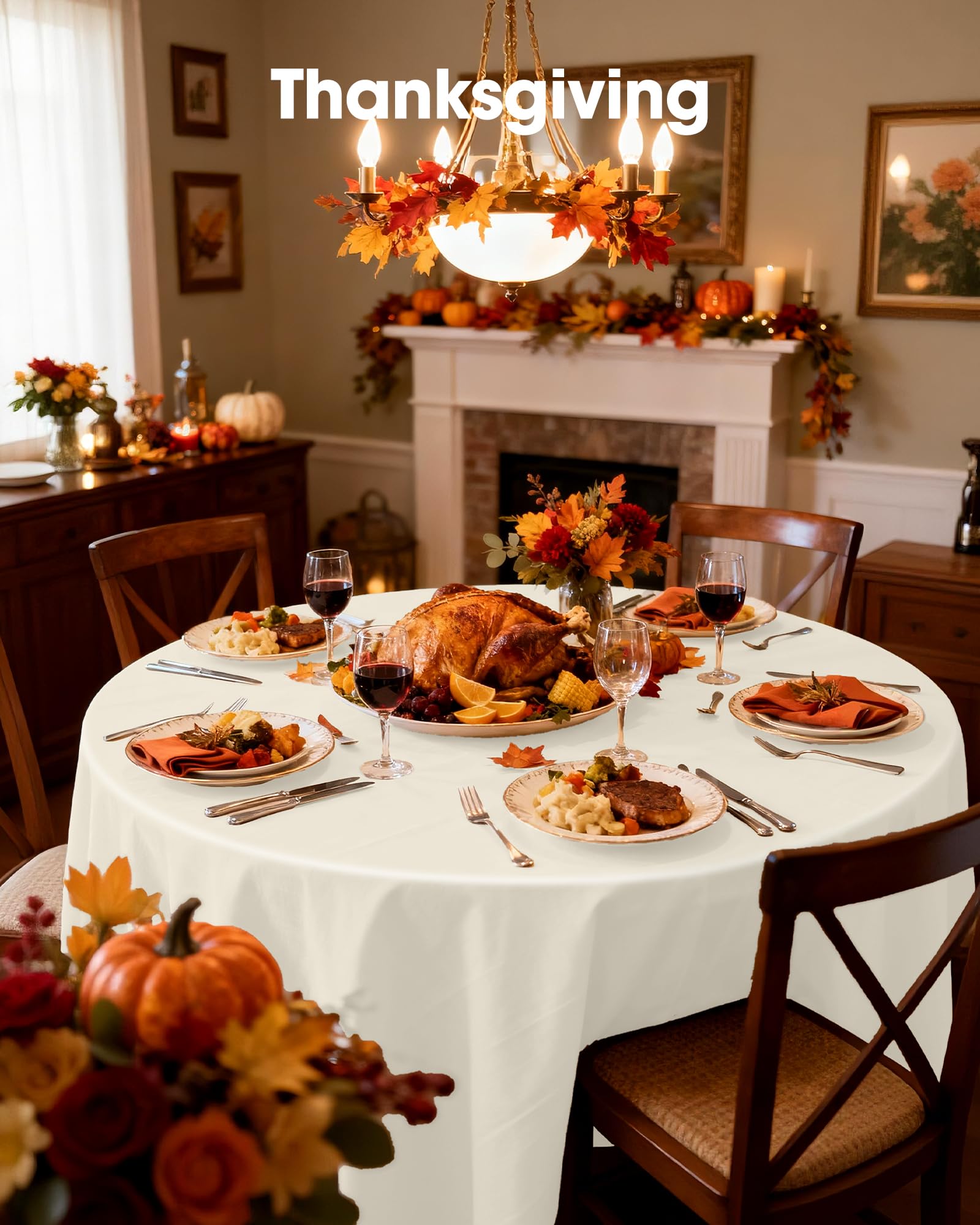 Pureegg ivory tablecloth ideal for fall decor and Thanksgiving tables