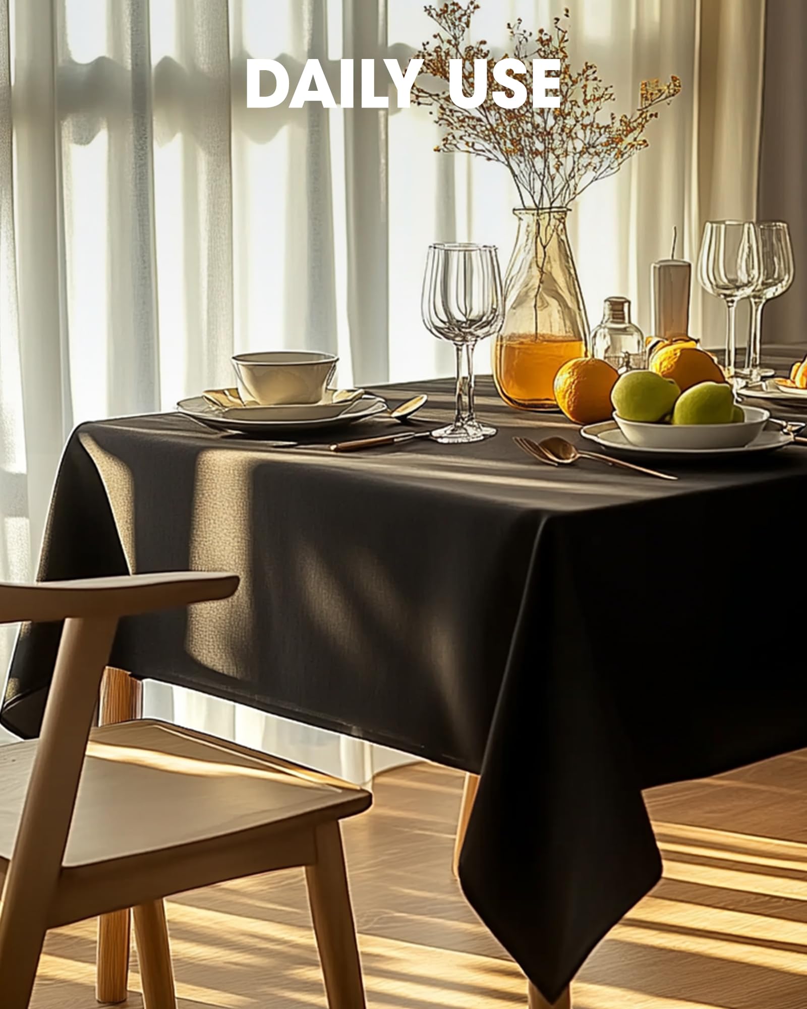 Pureegg machine-washable tablecloth offers easy cleanup after events.