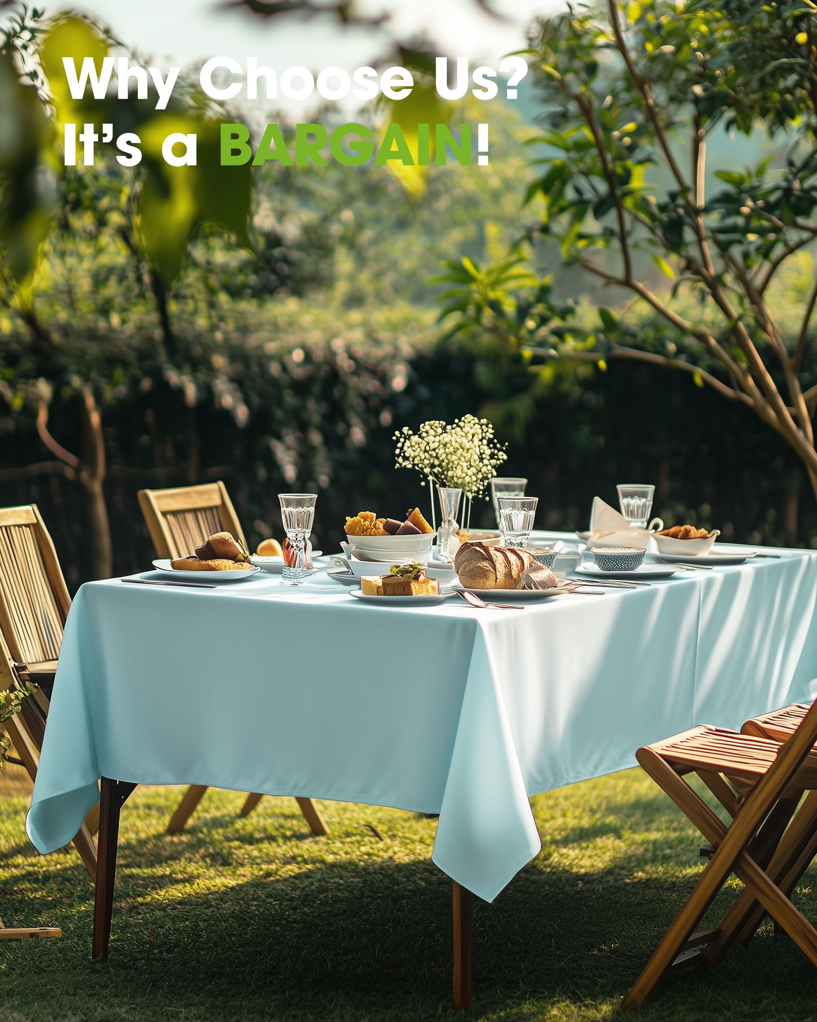 Pureegg outdoor picnic setup with light blue cloth for casual dining
