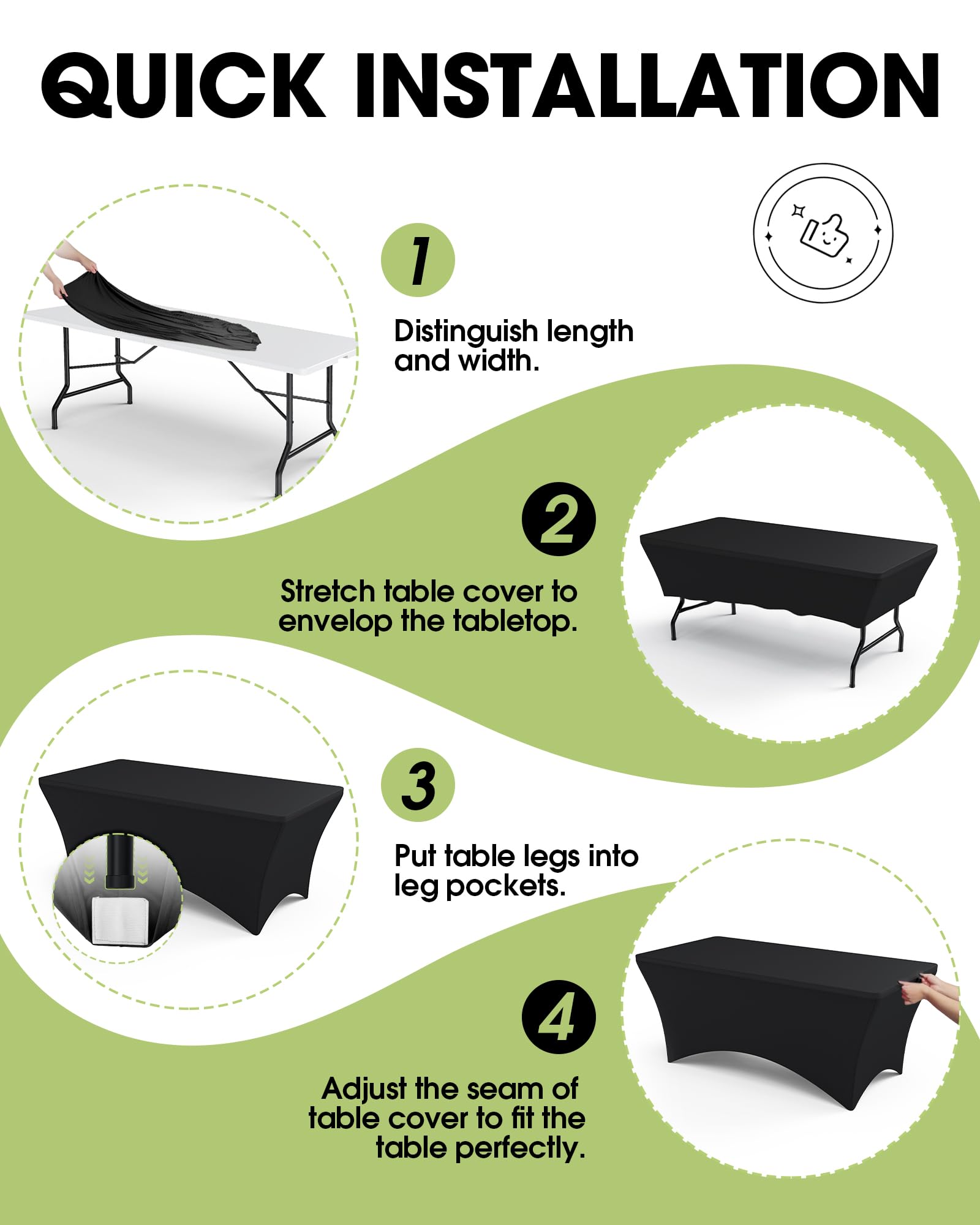 Pureegg outdoor wedding setup with black tablecloth demonstrates elegant, secure coverage.