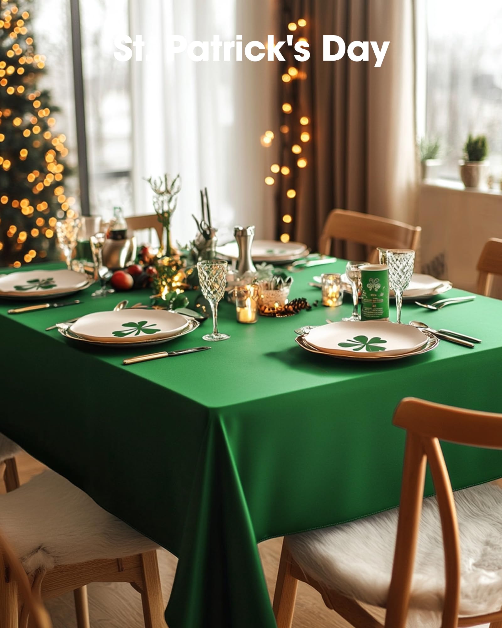 Pureegg party-ready forest-green tablecloth adds color while protecting surfaces.