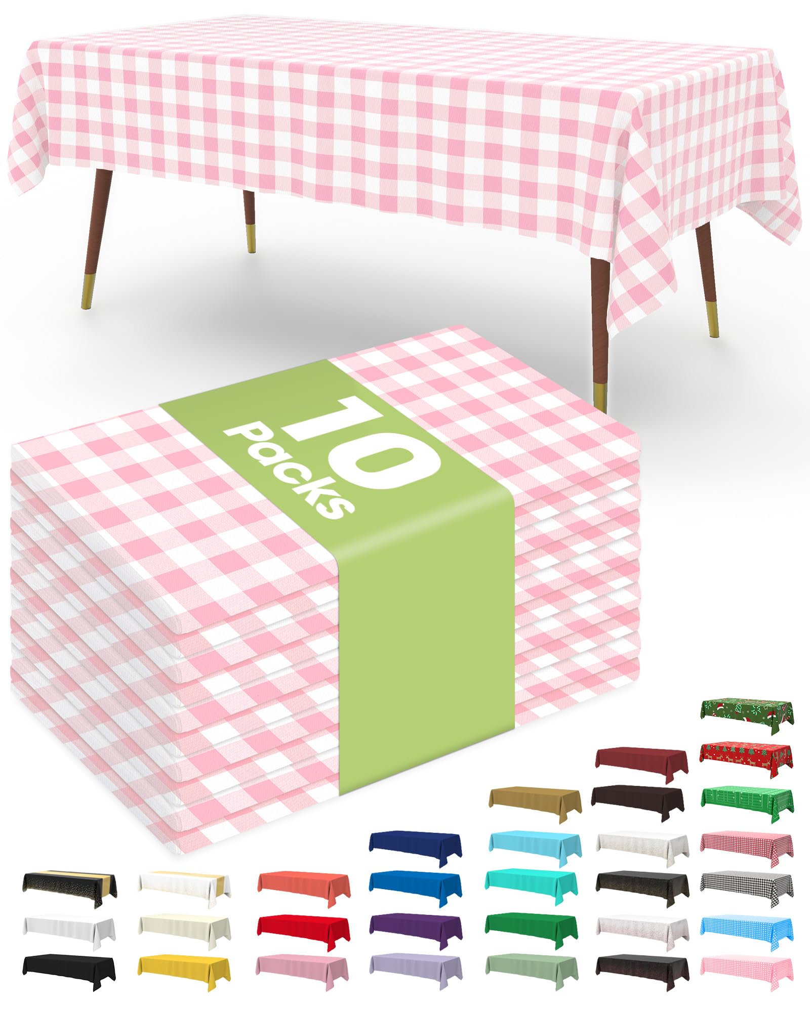 Pureegg pink plaid tablecloth on a 54x108 inch table, stylish protection.