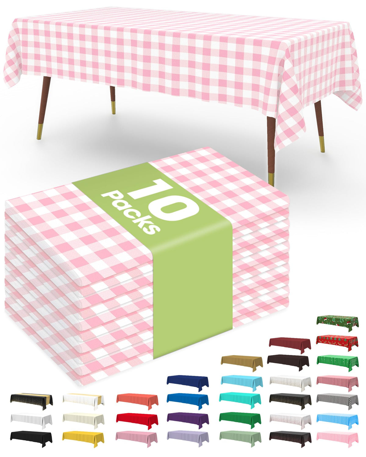 Pureegg pink plaid tablecloth on a 54x108 inch table, stylish protection.