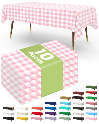 Pureegg pink plaid tablecloth on a 54x108 inch table, stylish protection.