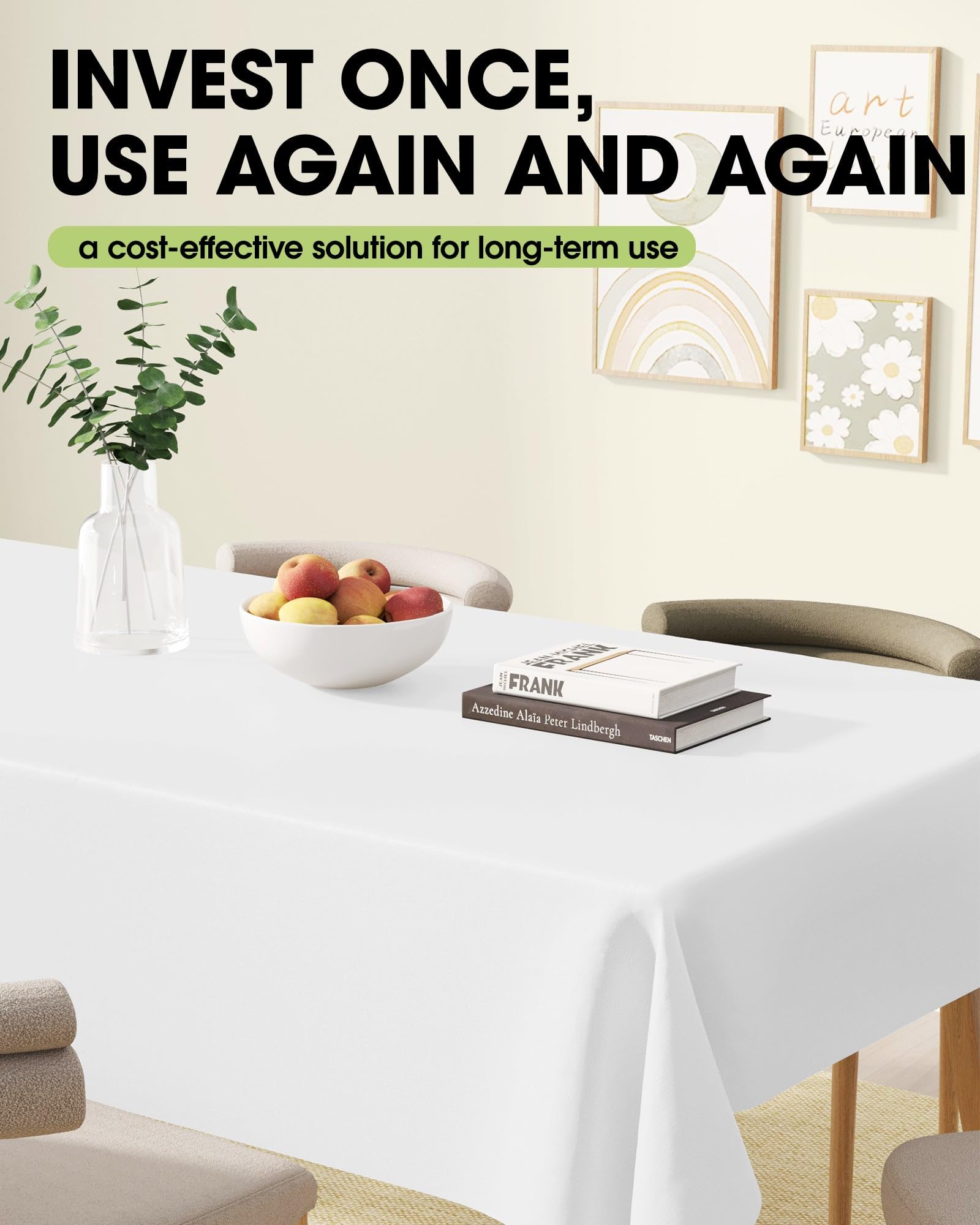 Pureegg rectangle tablecloth in elegant white enhances wedding or party settings