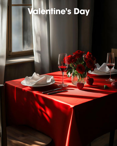 Pureegg red rectangular tablecloth on a dining setup.