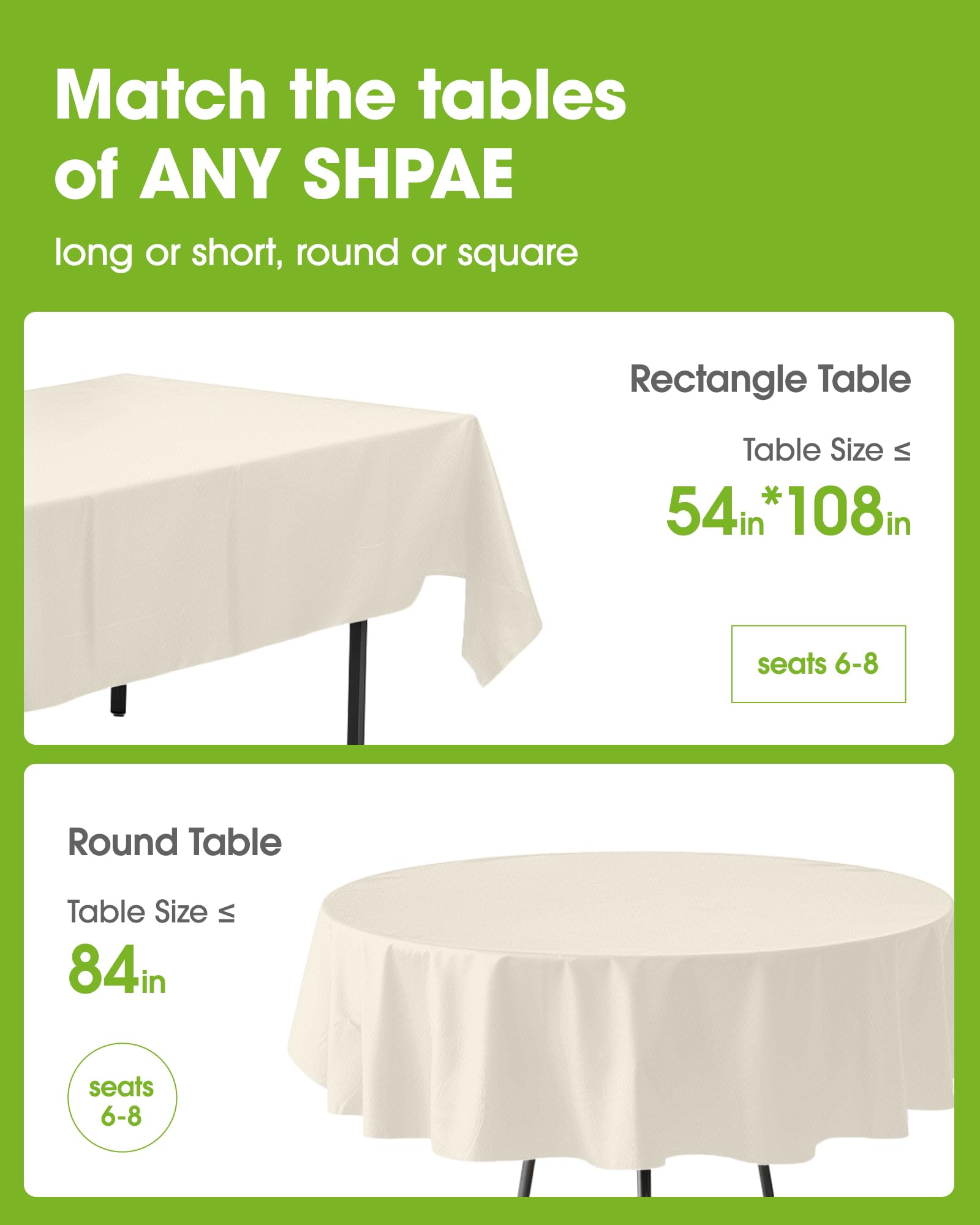Pureegg beige 84-inch round tablecloth on dining table for party ambiance