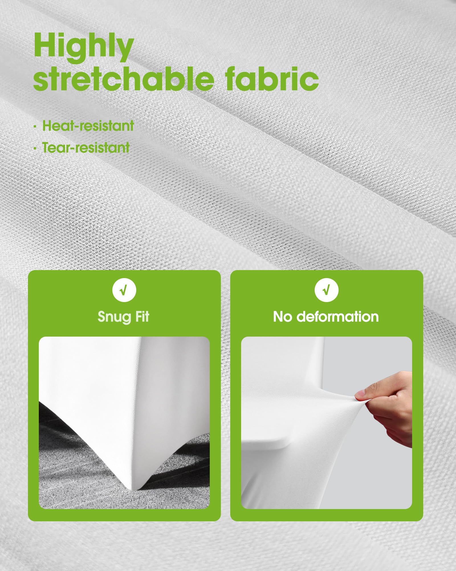 Pureegg spandex tablecloth twin-needle stitching adds edge durability.