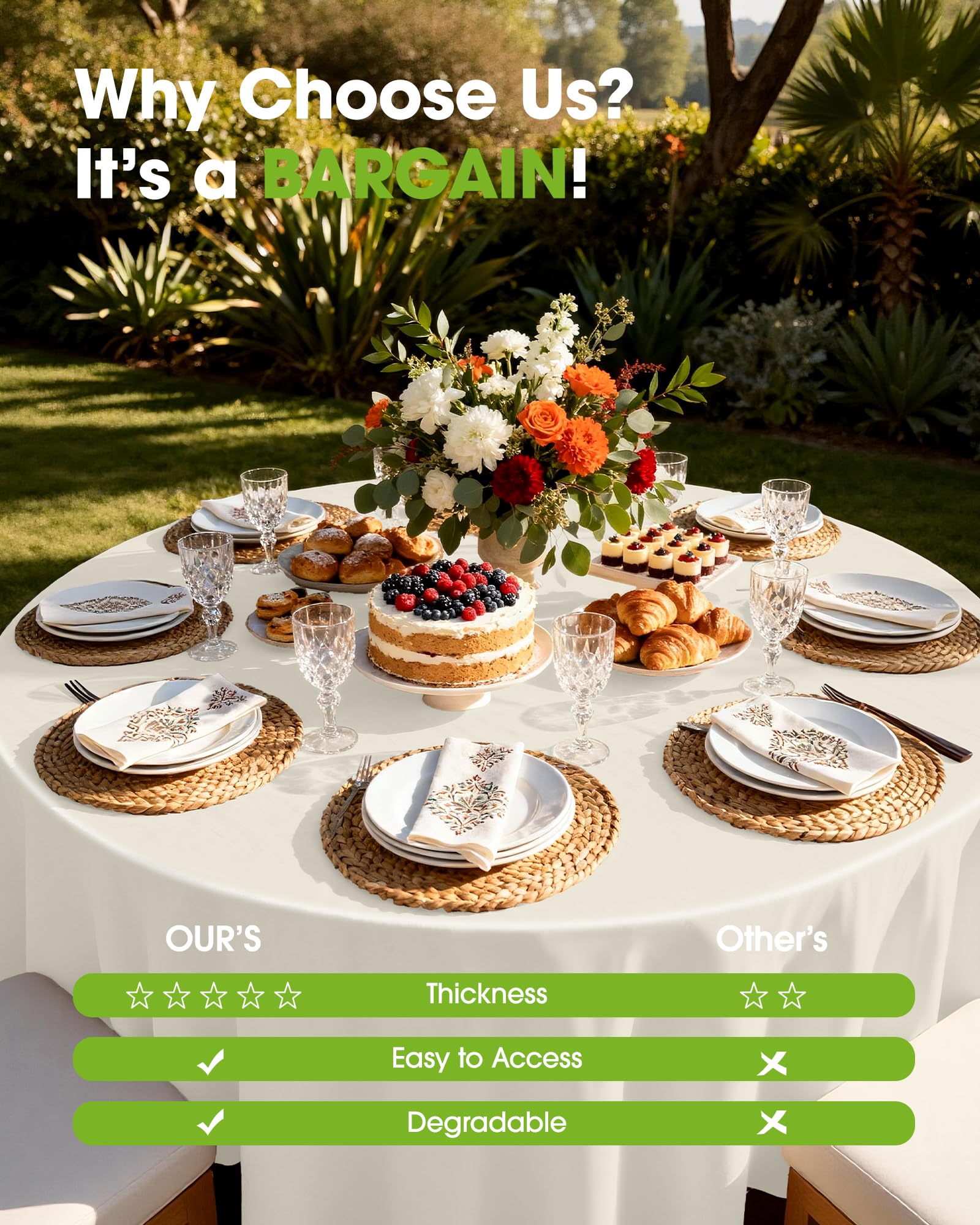 Pureegg stain-resistant tablecloth shown simplifying post-event cleanup