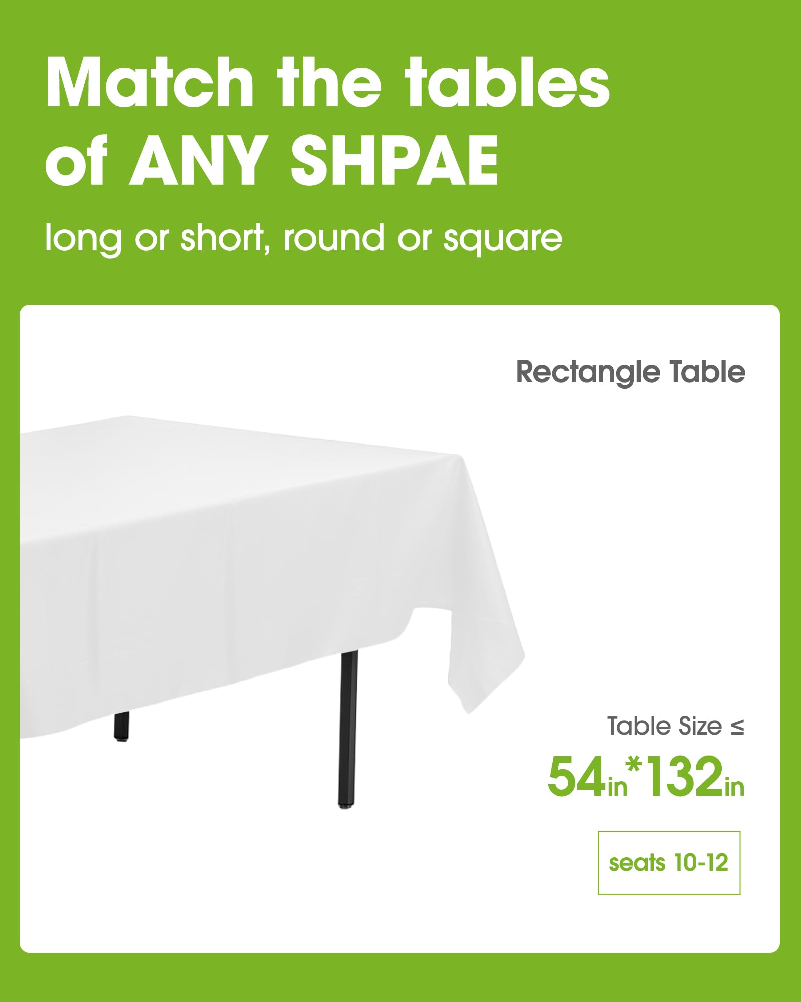 Pureegg tablecloth covering an 11-foot table for versatile events.