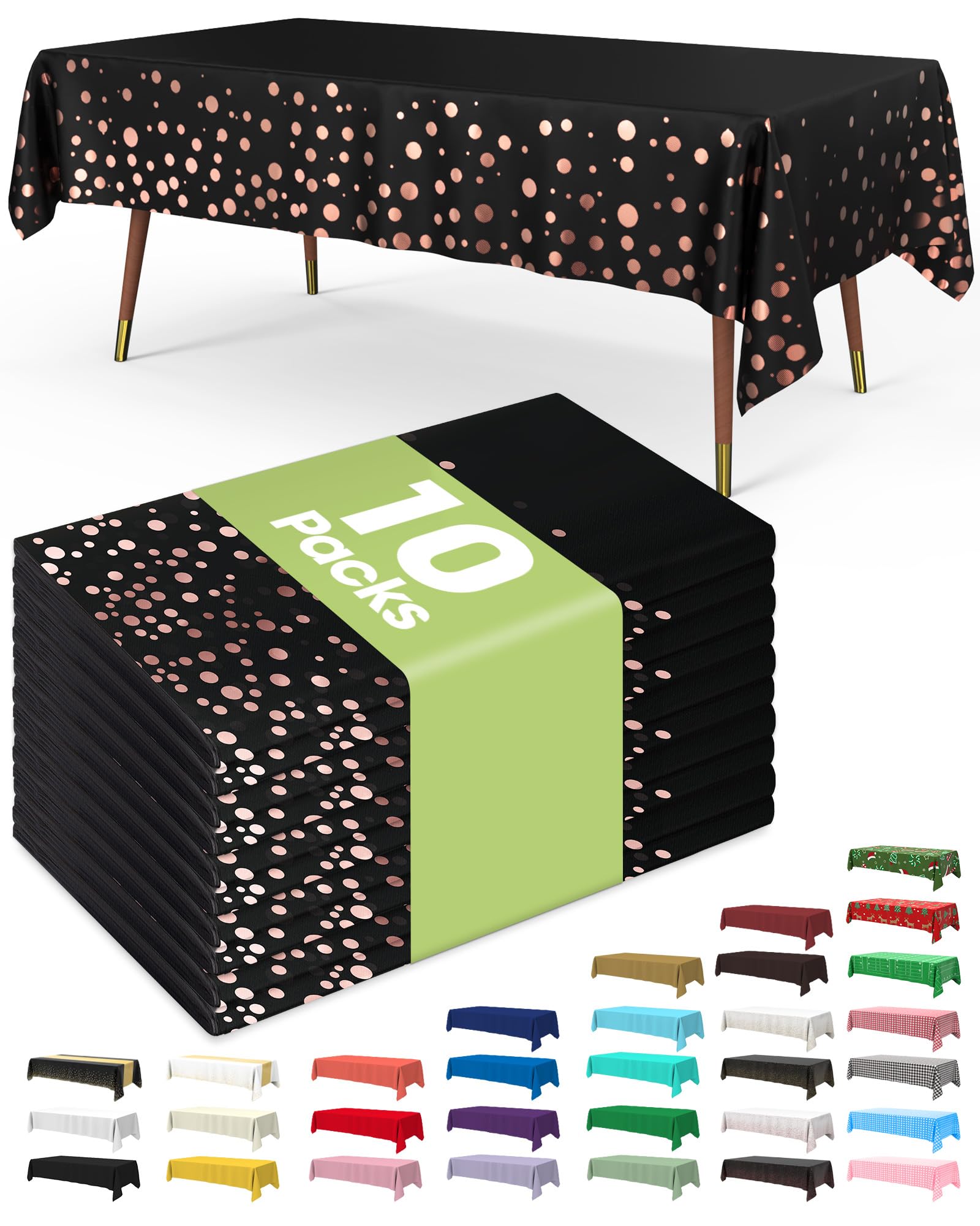 Pureegg black rose gold tablecloth covers 54 by 108 inch tables for stylish events.