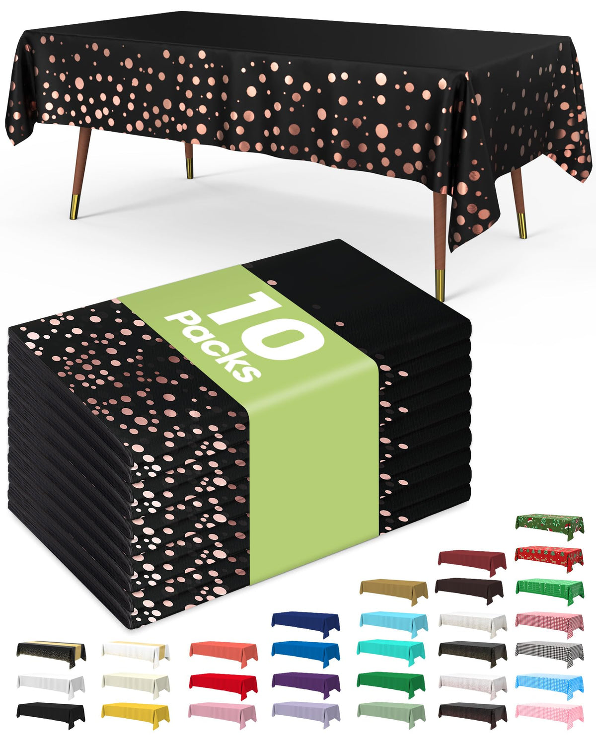 Pureegg black rose gold tablecloth covers 54 by 108 inch tables for stylish events.