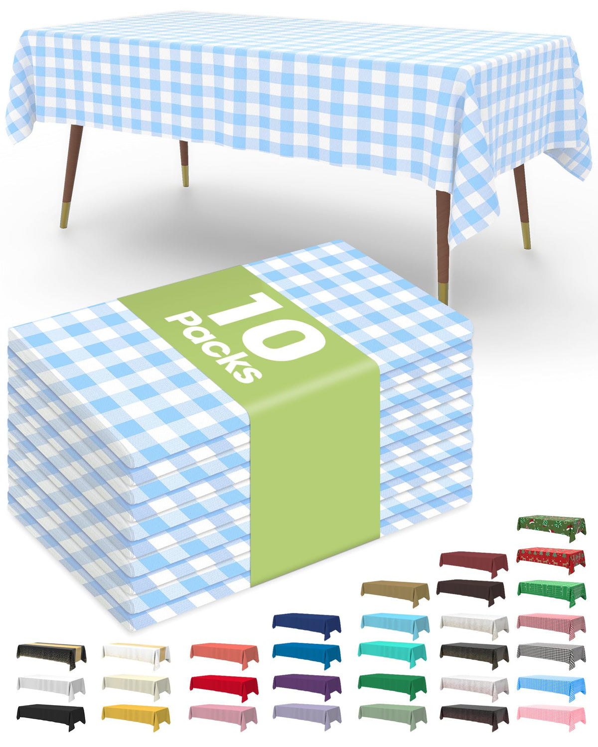 Pureegg blue plaid tablecloth 54x108 protecting a dining table from spills.