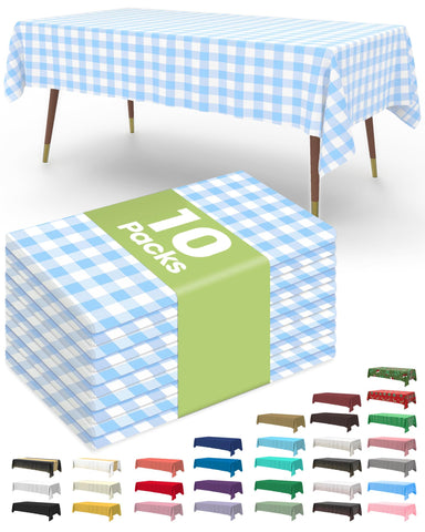 Pureegg blue plaid tablecloth 54x108 protecting a dining table from spills.
