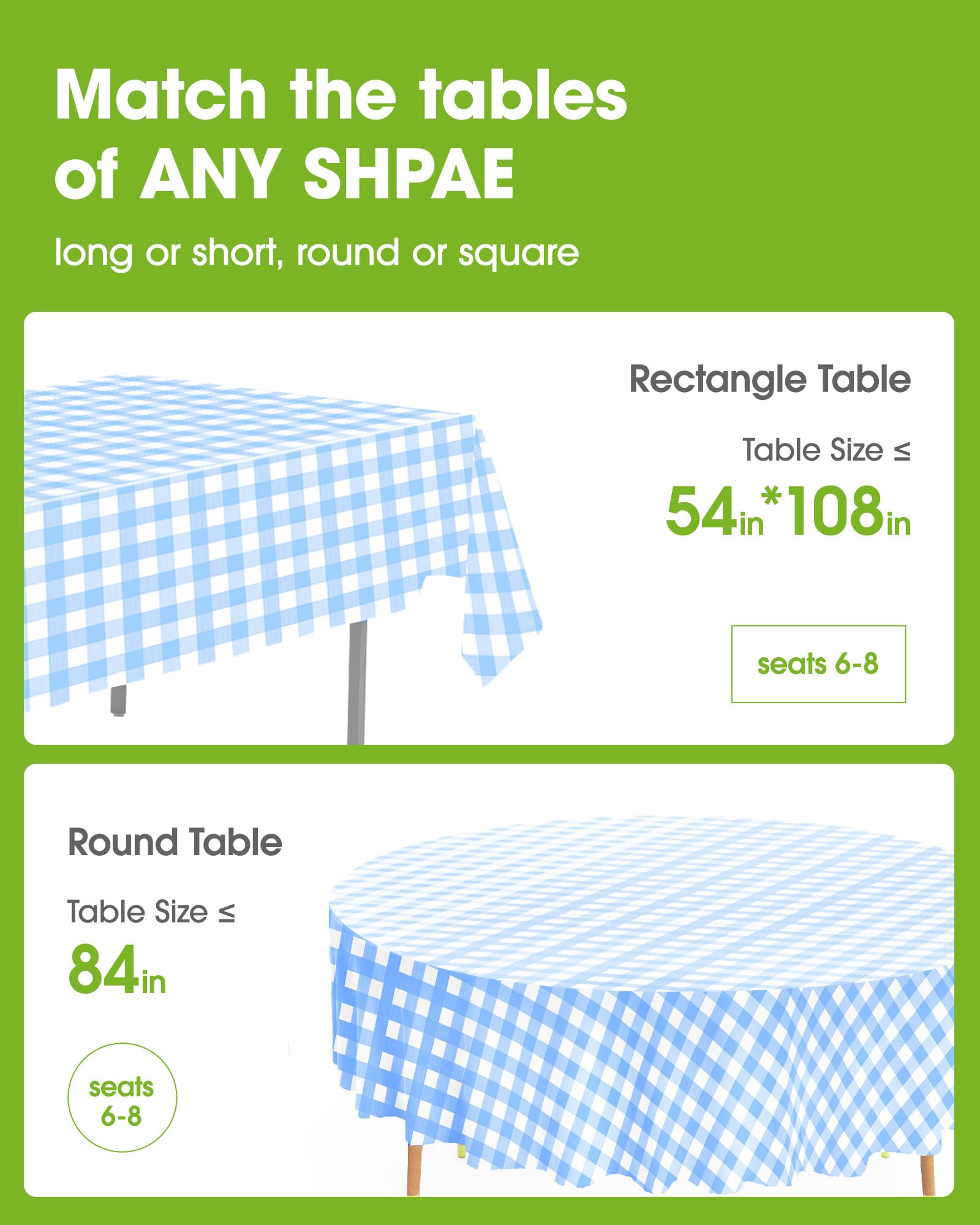 Pureegg blue and white checkered tablecloth brightens any table setting.