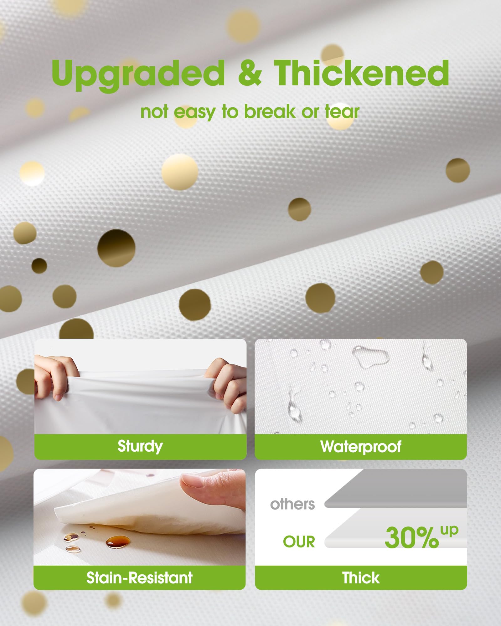 Pureegg tablecloth close-up shows thick PEVA for durable protection.