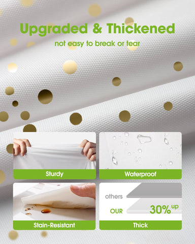 Pureegg tablecloth close-up shows thick PEVA for durable protection.