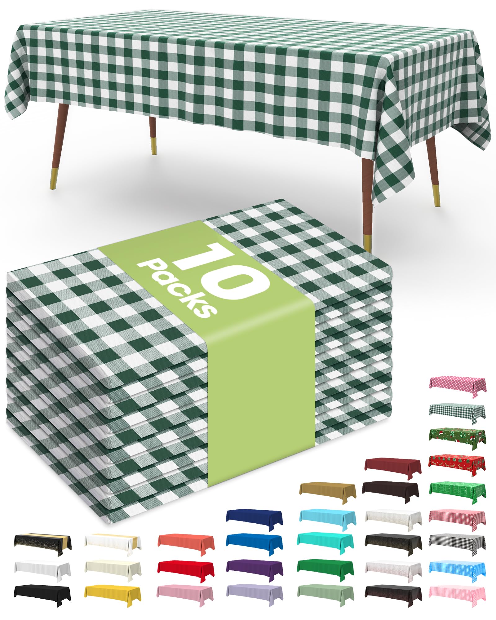 Pureegg green plaid tablecloth on a 54x108 inch rectangle table, ideal for quick party setup.