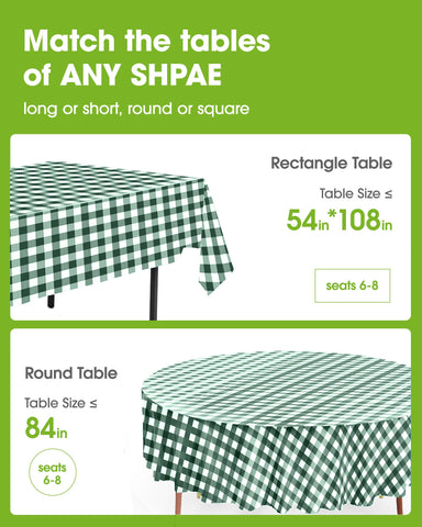 Pureegg tablecloth in green plaid provides quick cleanup after celebrations.