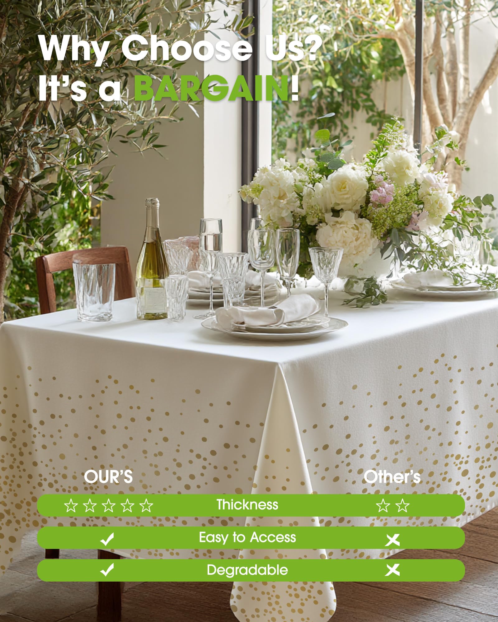 Pureegg tablecloth for outdoor dining, picnics, and patios.
