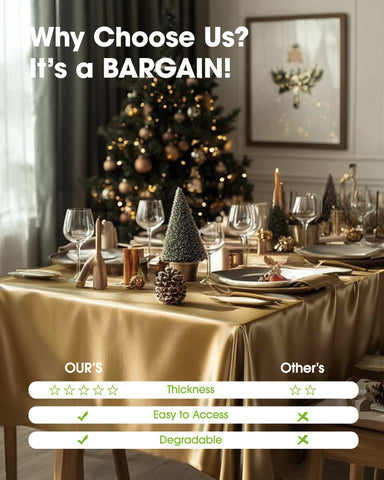 Pureegg golden tablecloth adds festive decor to any celebration.