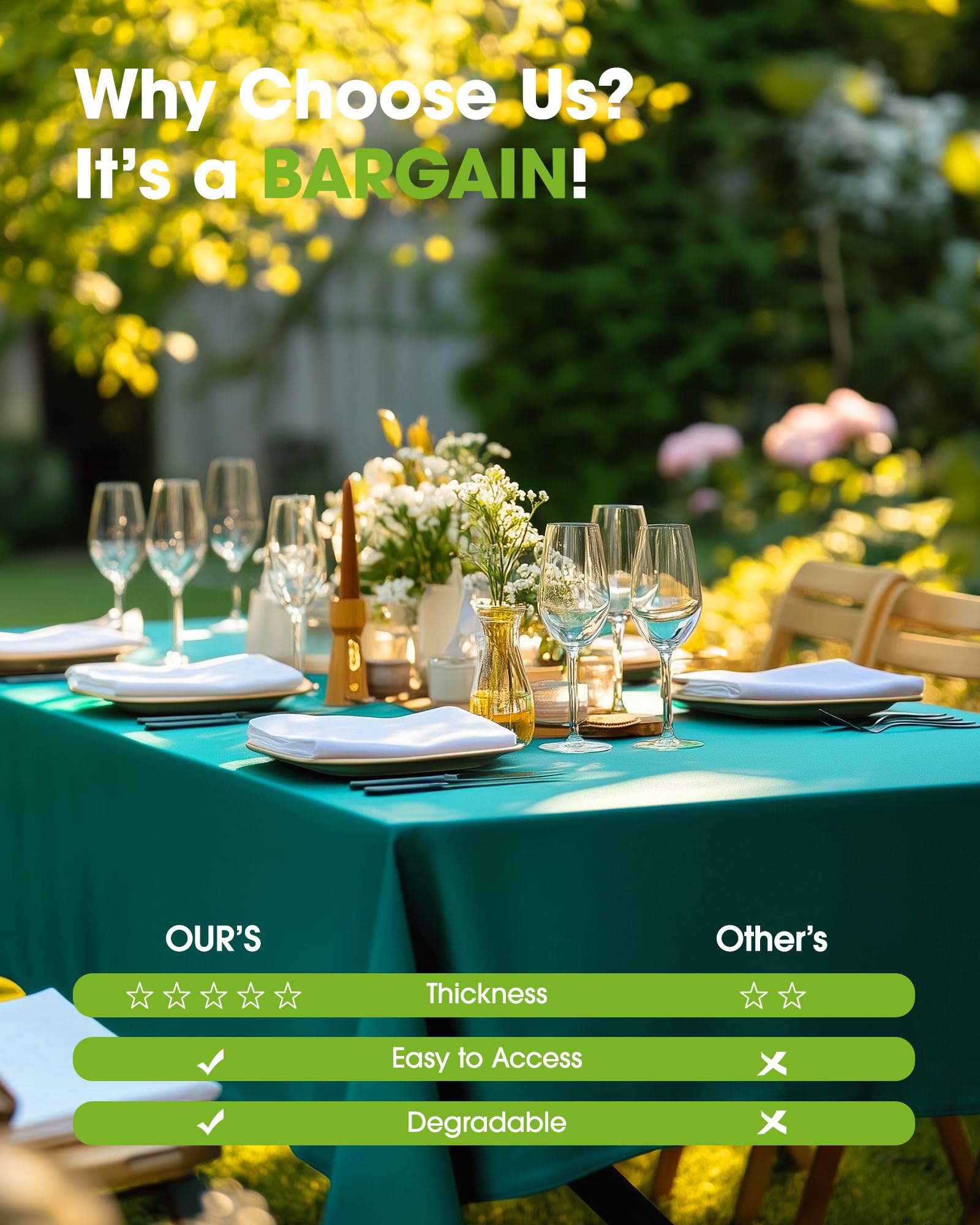 Pureegg rectangle 54x108 teal tablecloth fits diverse table shapes.