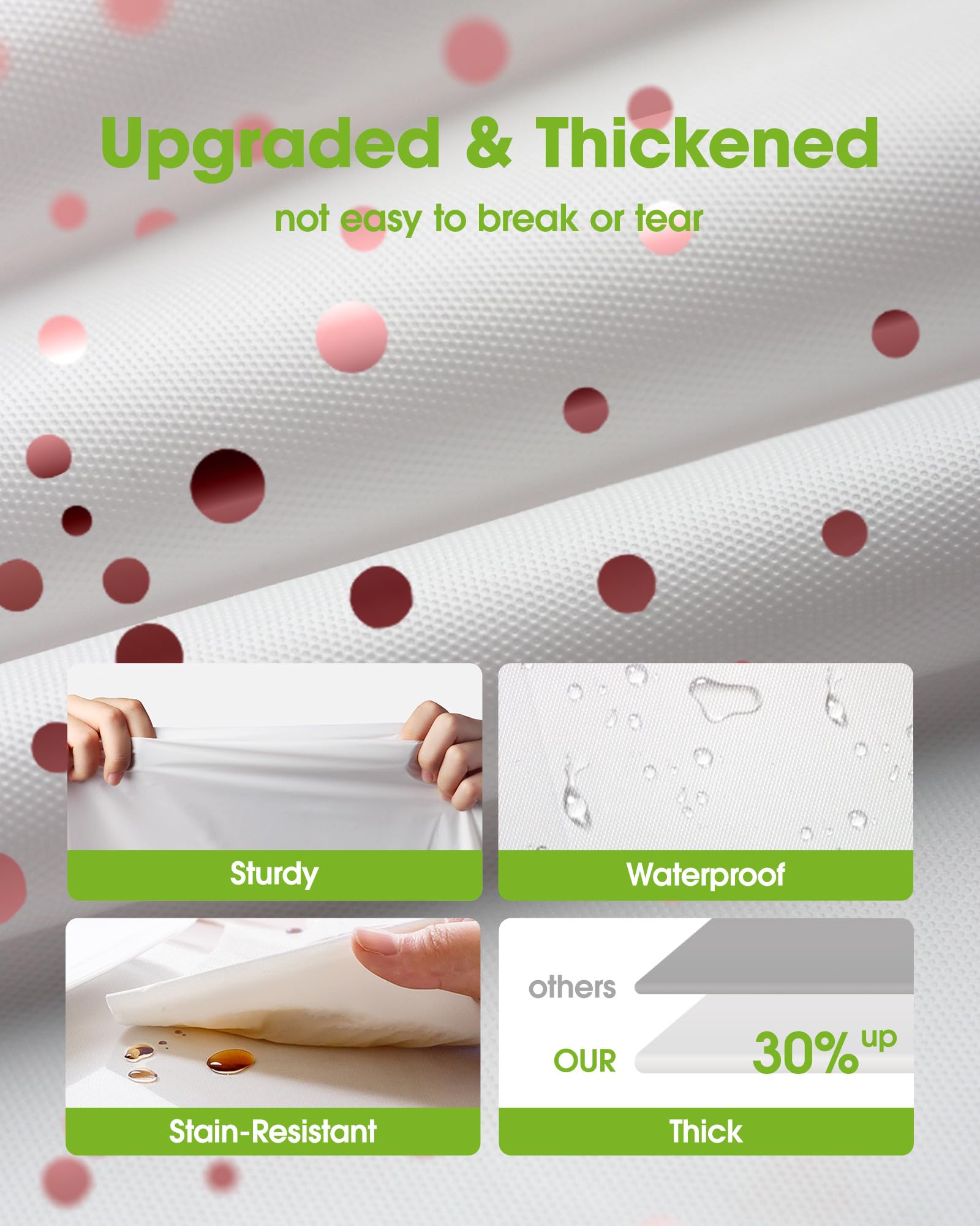 Pureegg tablecloth material is waterproof and stain-resistant for surface protection.