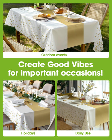 Pureegg waterproof and stain-resistant tablecloth protects surfaces during spills and messes.