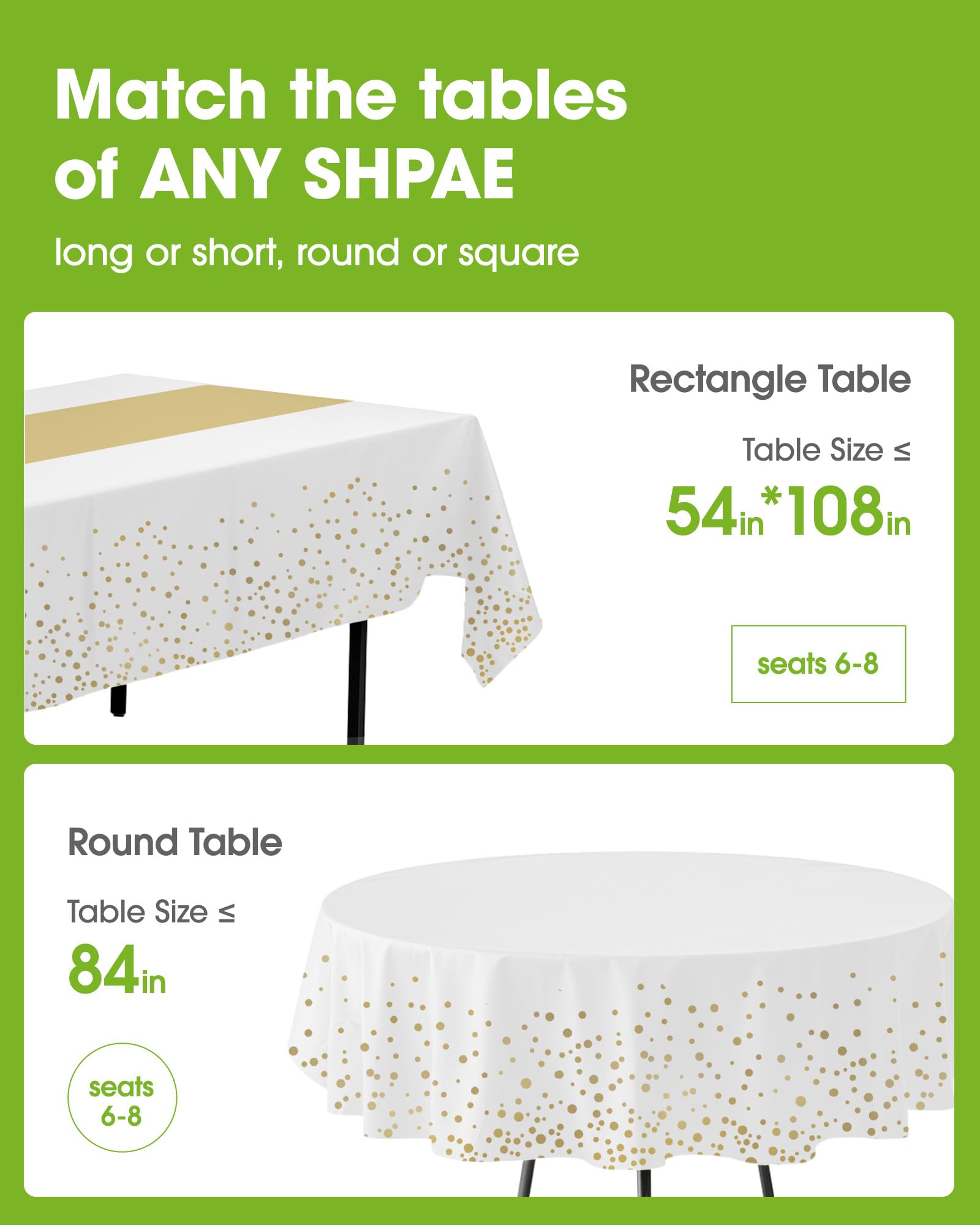 Pureegg white-gold rectangle tablecloth adds elegant color to table setups.