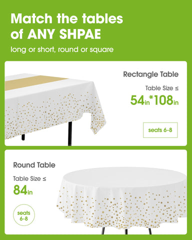 Pureegg white-gold rectangle tablecloth adds elegant color to table setups.