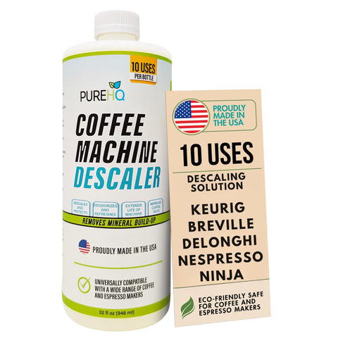 PUREHQ coffee descaler 10-uses bottle enables easy maintenance for multiple machines.