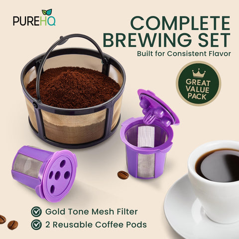 PUREHQ gold-tone filter close-up showing durable mesh