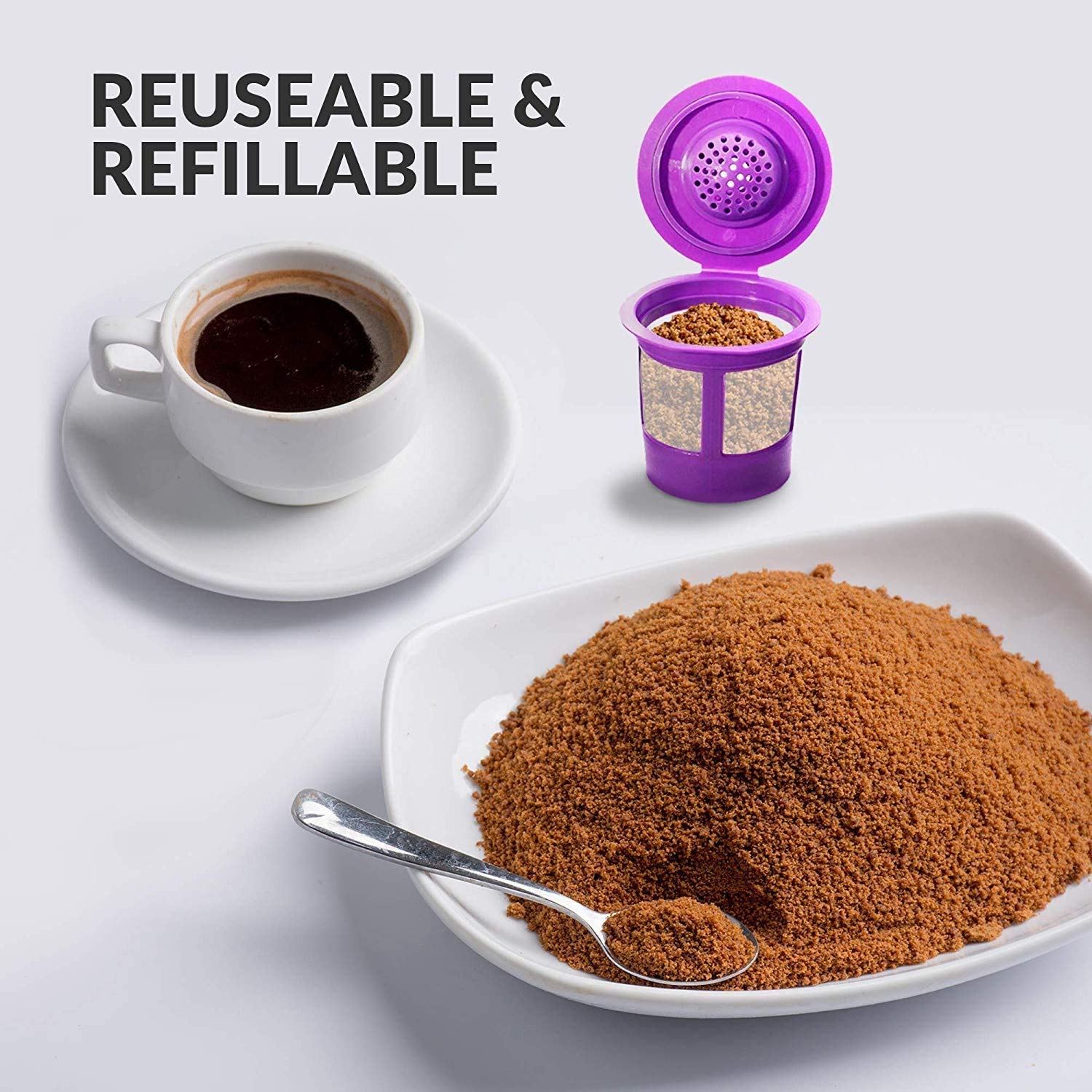 Three refillable pods ready for your preferred coffee grounds