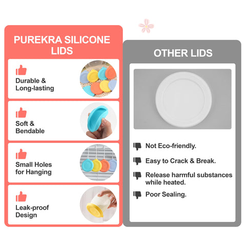 Purekra freezer-safe silicone lids for cold storage of small portions.