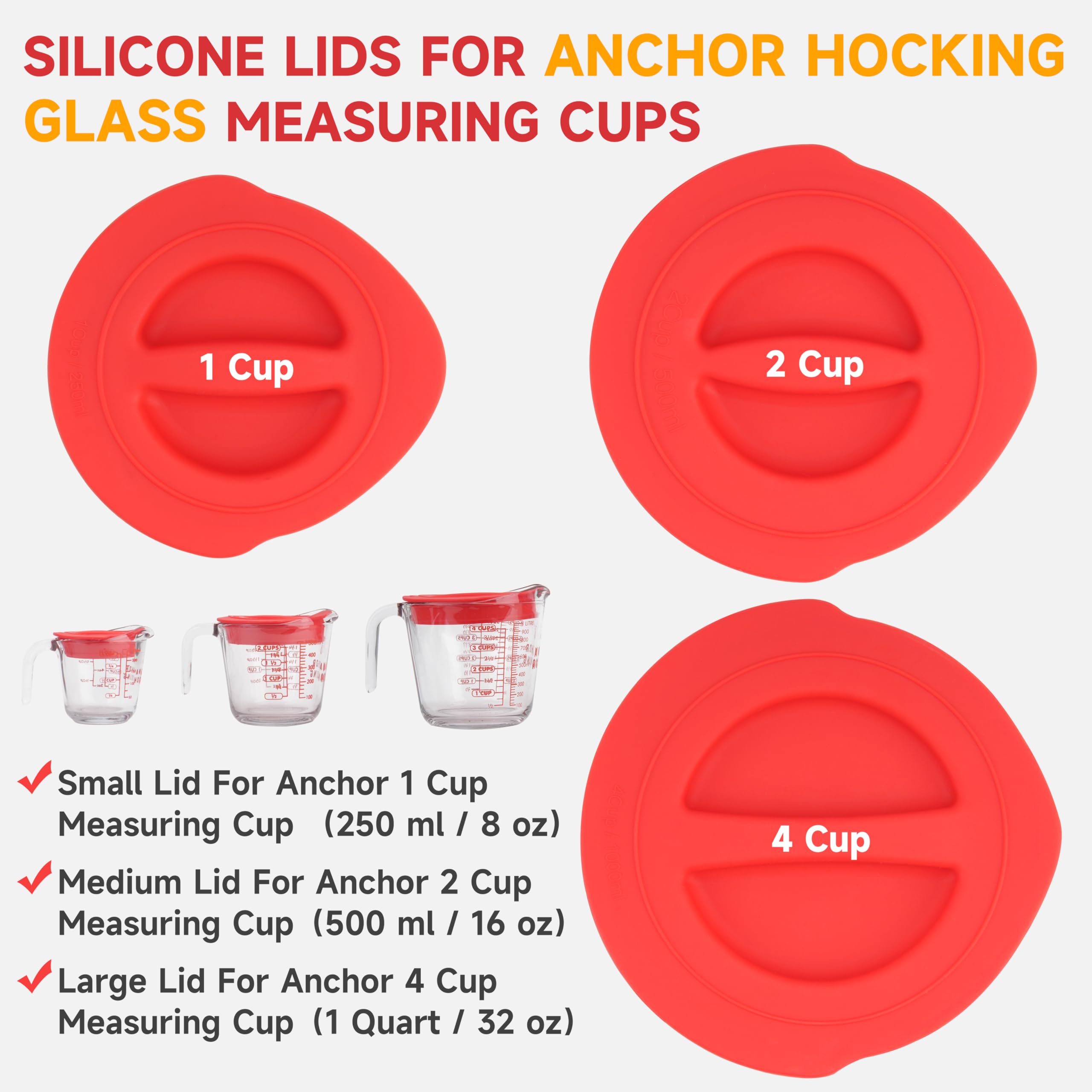 Purekra lid for Anchor Hocking 2-cup glass measuring cup; reusable and leak-resistant.