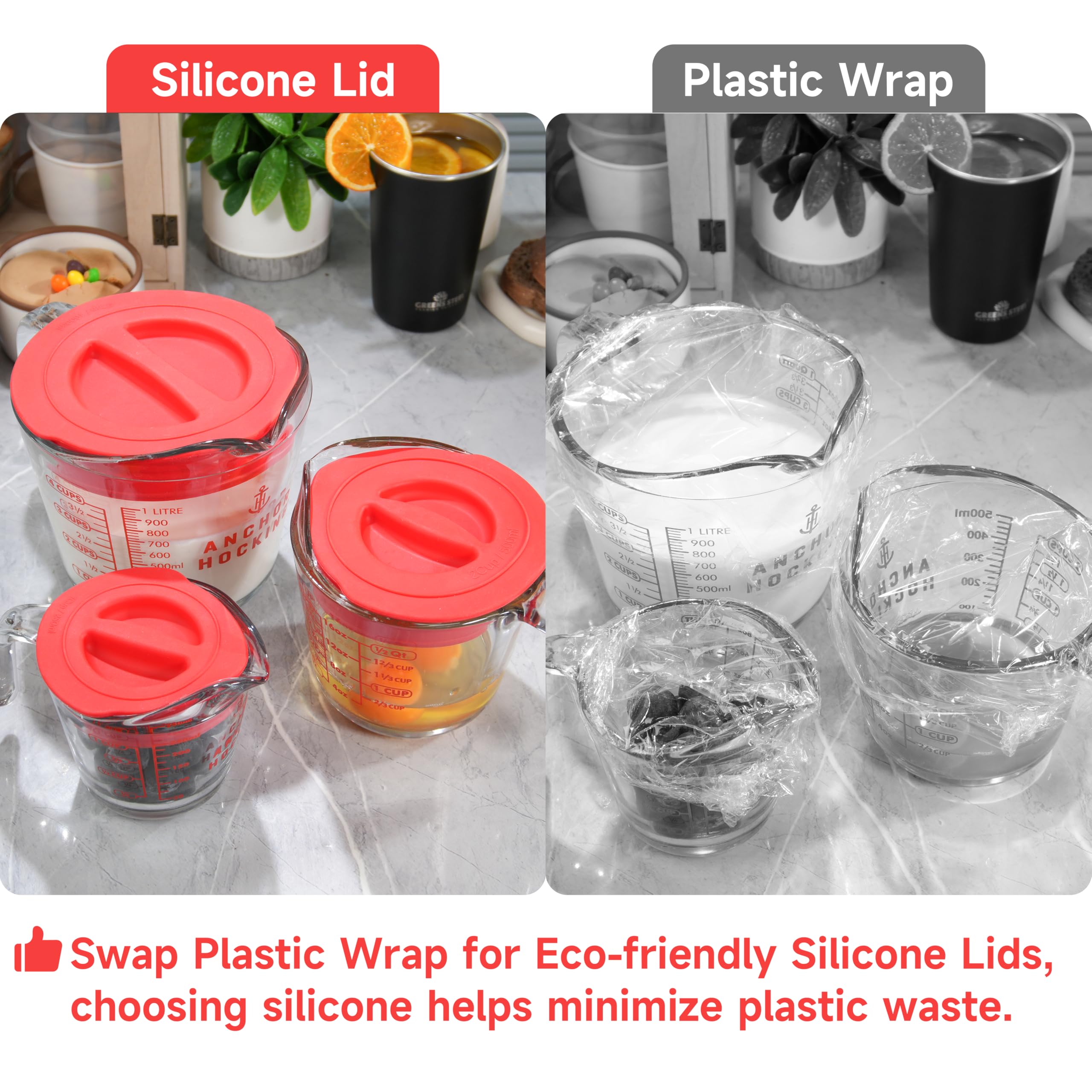 Purekra lid for Anchor Hocking 4-cup glass measuring cup; easy to apply and remove.