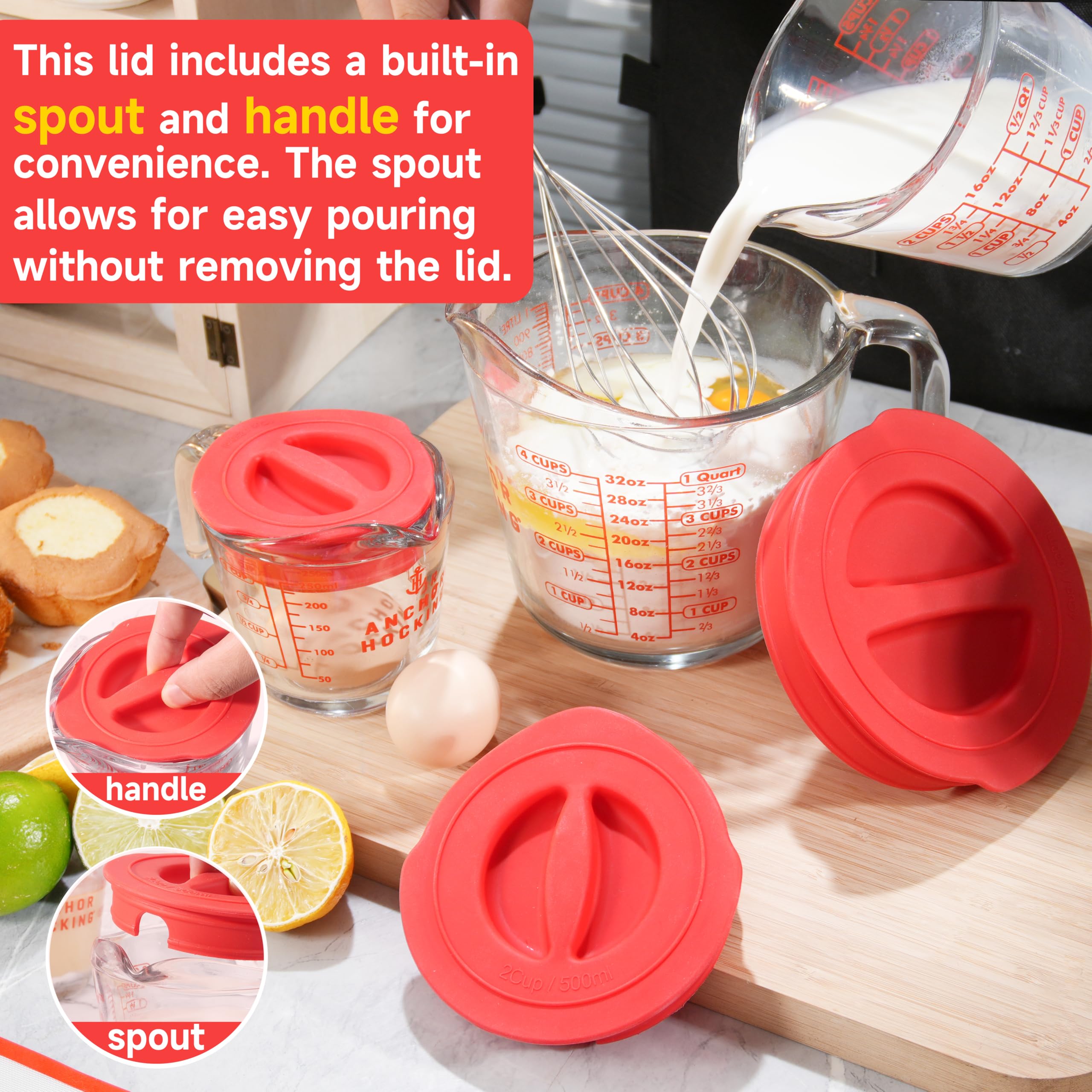 Purekra silicone lid replacement; durable, odor-free and reusable for measuring cups.