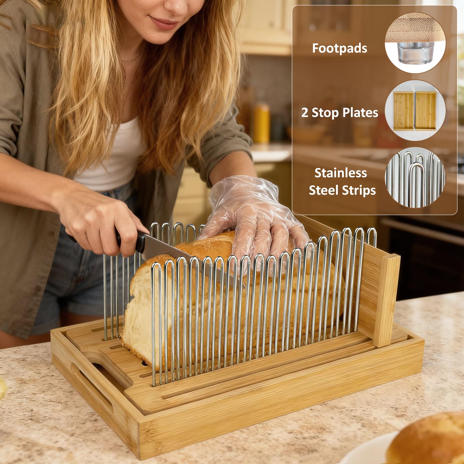 Non-slip feet keep the PURENJOY slicer steady during cuts.