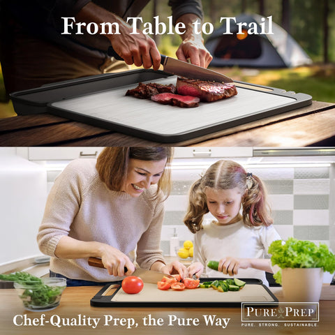 Kitchen scene showing Pure Prep titanium board ready for meal prep