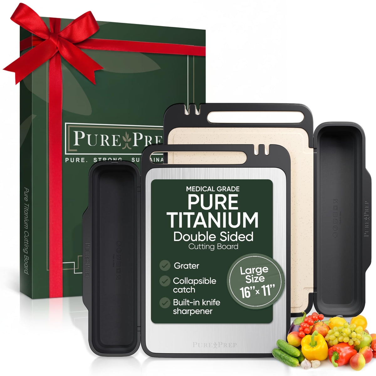 Pure Prep titanium cutting board double-sided for meat and produce prep