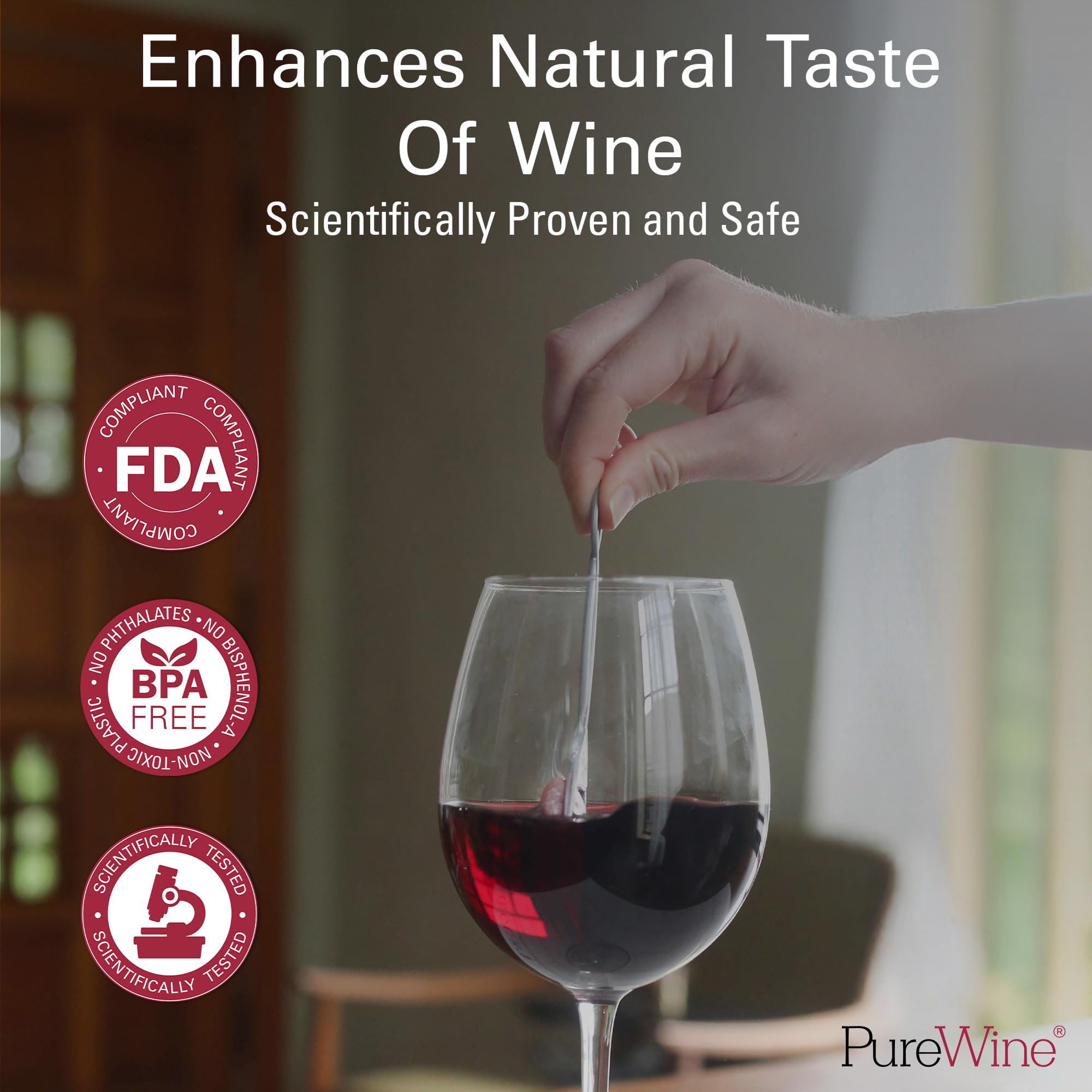 PureWine wine-gift-set with wand and accessories enhances travel and holidays.