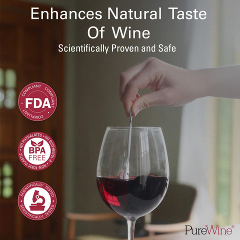 PureWine wine-gift-set with wand and accessories enhances travel and holidays.