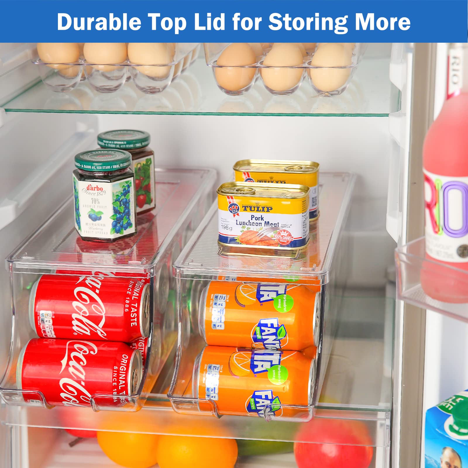 Puricon organizer with lid stacked to save freezer space.