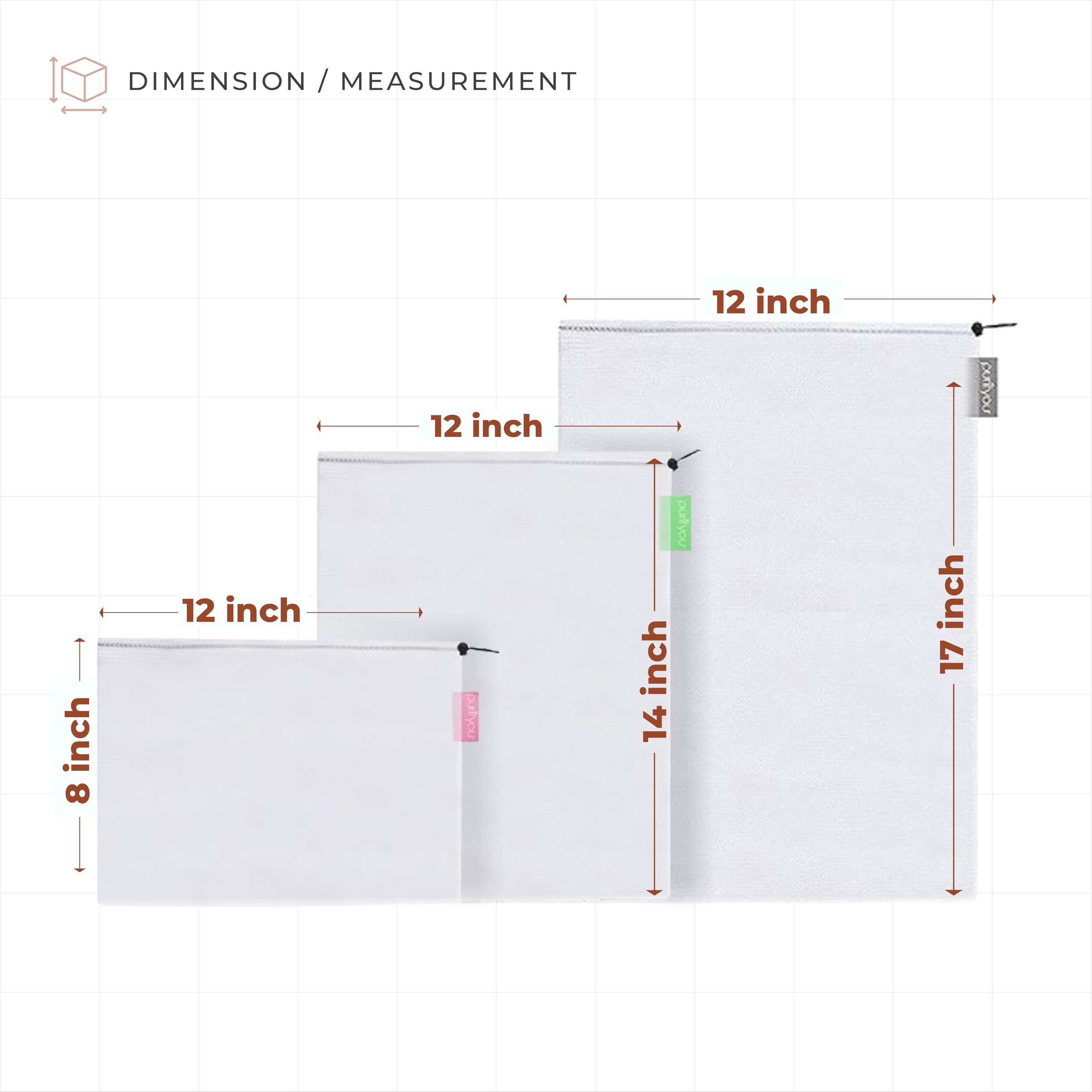 Purifyou mesh bags with durable double-stitch construction.