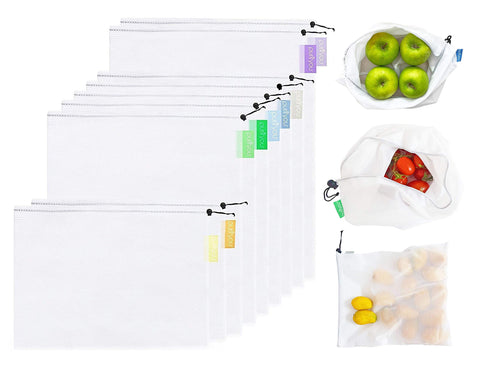 Purifyou set of 9 reusable bags for groceries and bulk foods.