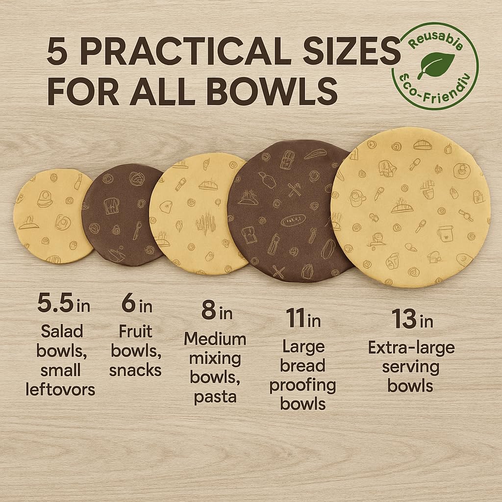 PURIME beeswax bowl covers 6-inch on a salad bowl, reusable and breathable.