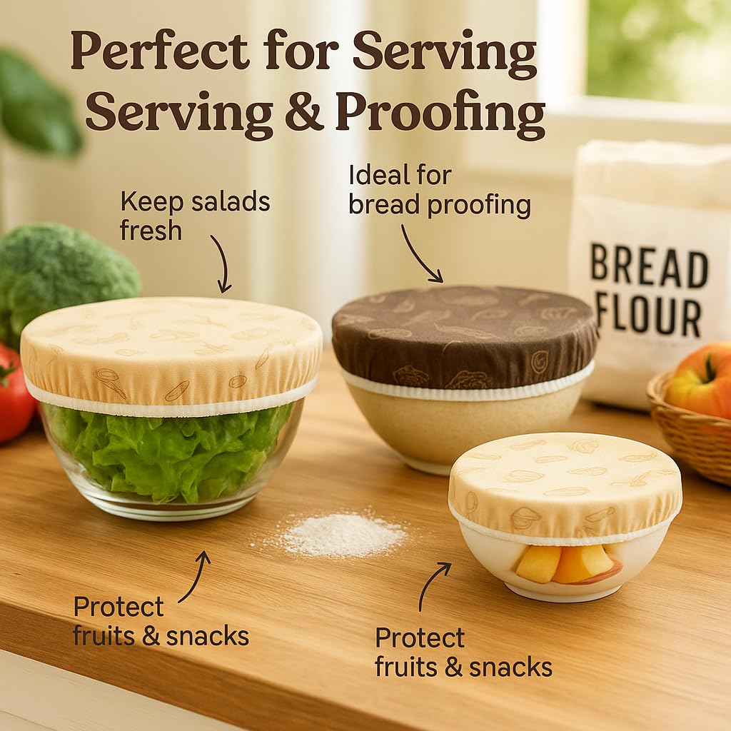 PURIME beeswax bowl covers 8-inch securing a mixing bowl, easy-to-clean and durable.