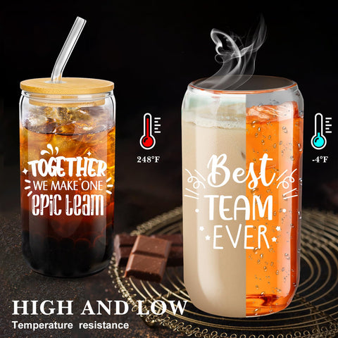 Purpeak 16oz glass tumblers for hot or cold drinks at office.