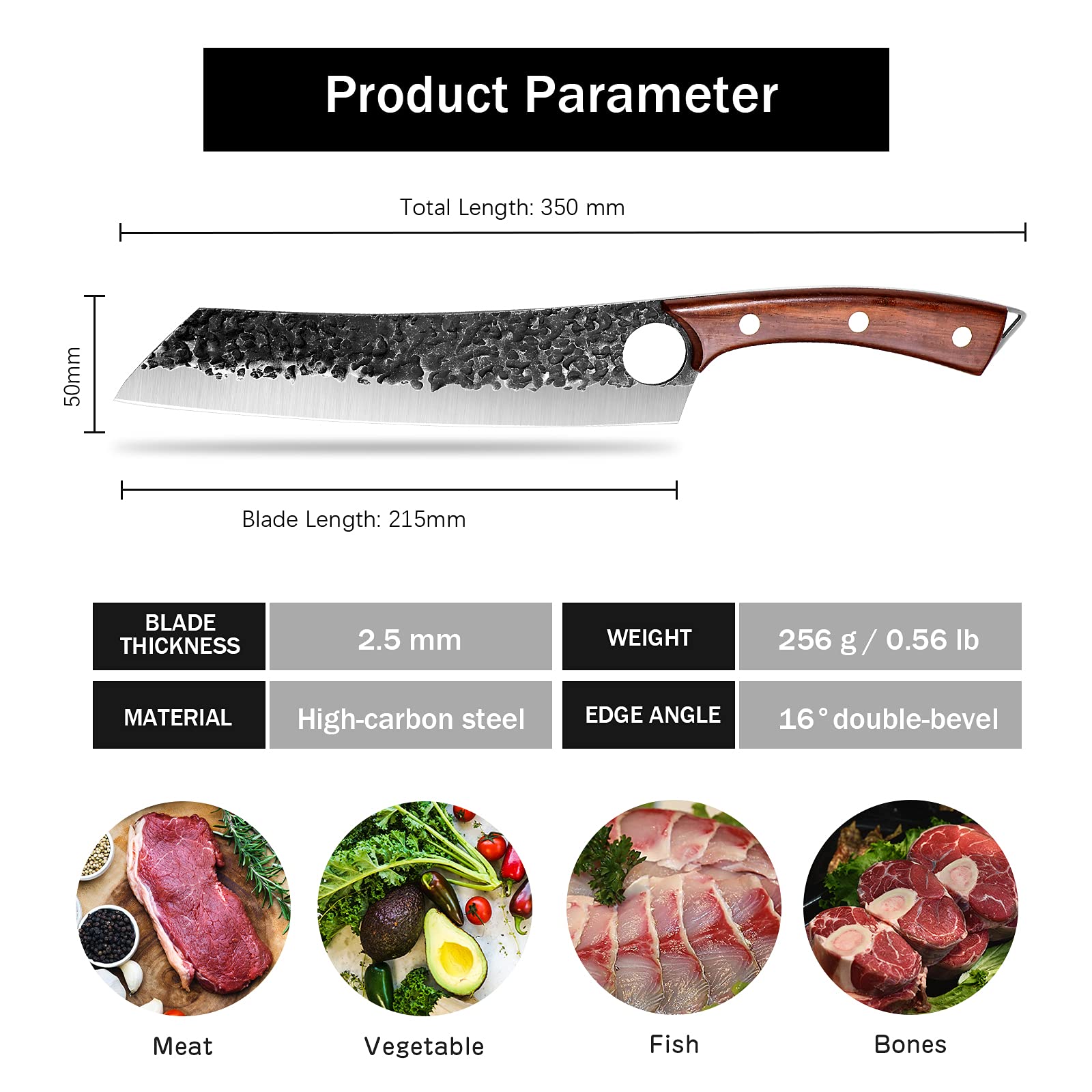 Purple Dragon cleaver 8.5-inch full-tang in action for versatile chopping